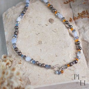 Fire & ice themed handmade necklace natural stones